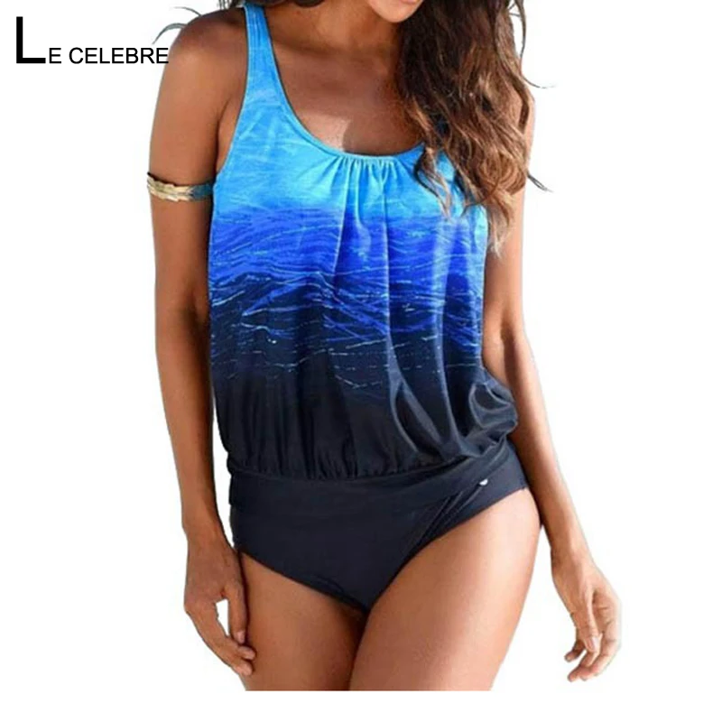 

Swimwear Tankini Plus Size Women Swimsuit For Female Retro Large soze Swim Top Beach Wear Bathing Suit May Two-piece XXXL Blue