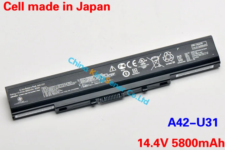 

14.4V 5800mAh Original Quality A42-U31 Battery for ASUS U31E U31F U31J U31JC U31JF U41JC U41JF U41JG P31JG P41JC A32-U31 8CELLS