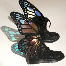 Черные женские полусапожки с блестками; кожаные ботинки на плоской подошве серебристого цвета; женские кроссовки на шнуровке с бабочкой; зимние ботинки; Botines; большой размер 43