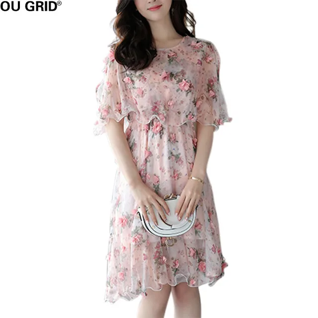 short floral chiffon dress