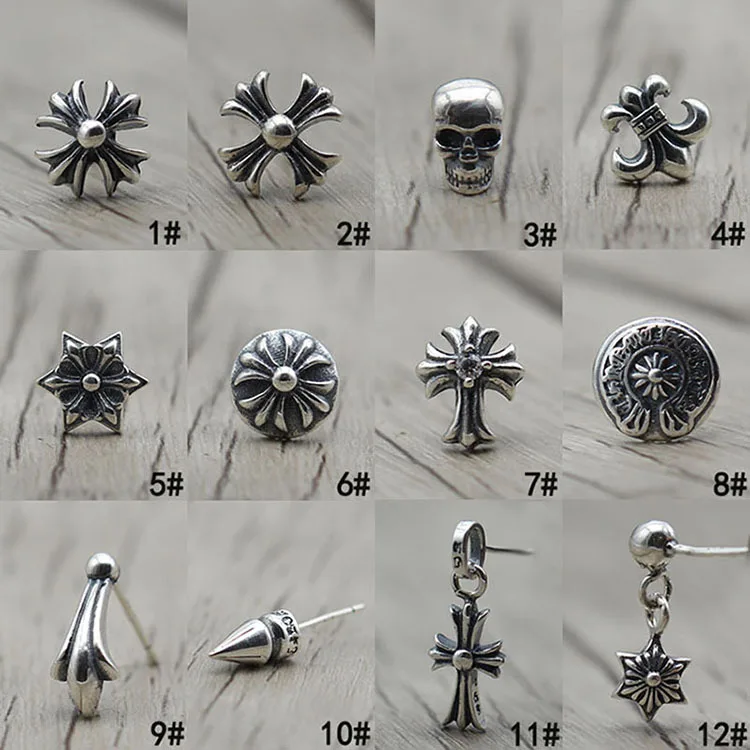 

Taiyin personality retro anchor anti allergy 925 Sterling Silver Earrings personality skull earrings and cross