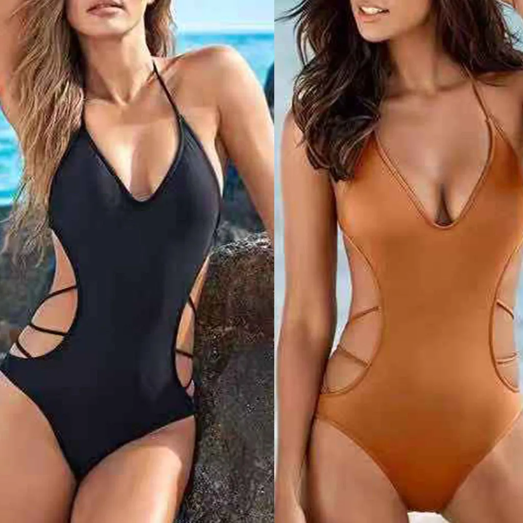 

Women's Swimming Suit 2019 Sexy Bikini Swimsuit Women Swimwear Beachwear Solid 1 Piece Hollow Bikini Swimsuit Bathing Suit