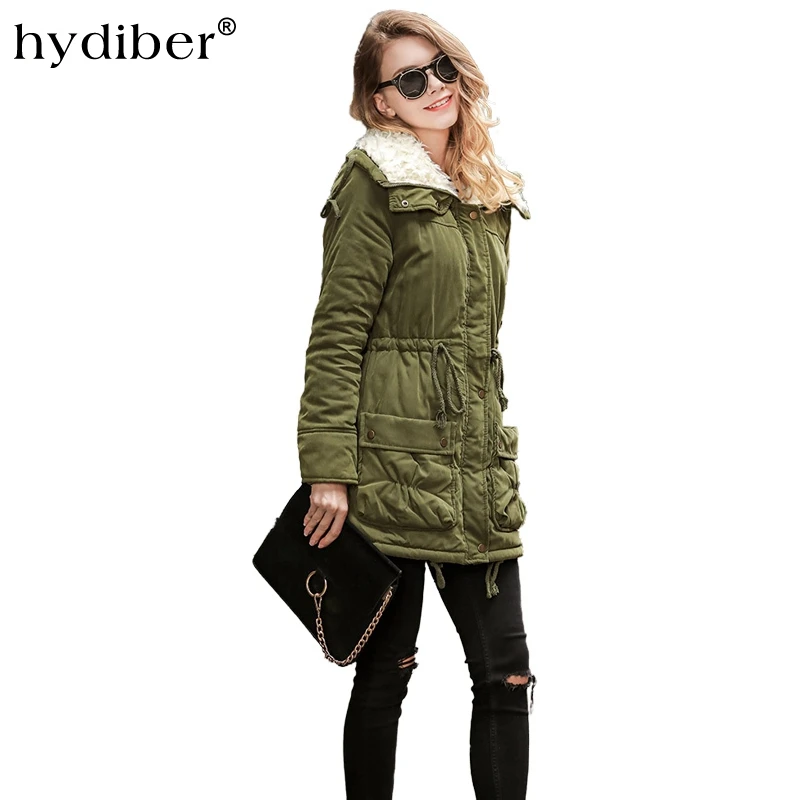 HYDIBER 2018 Новое поступление облегающее Женское пальто из овечьей шерсти с