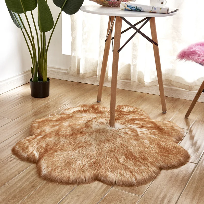 Large Faux Fur Floor Rug, Flower Shaped Luxury Mat, White, Grey, Blue, Plush Carpets for Living Room, Kids, Home, 45 cm, 90cm 3