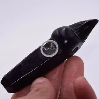 

Natural Obsidian wand point healing Carved Crystal Skull smoking pipe personality fashion wedding decoration