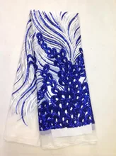 Neueste Afrikanische Französisch Spitze Stoff Hoher Qualität mit vielen pailletten tüll stoff für abendkleid blau NX0115-4