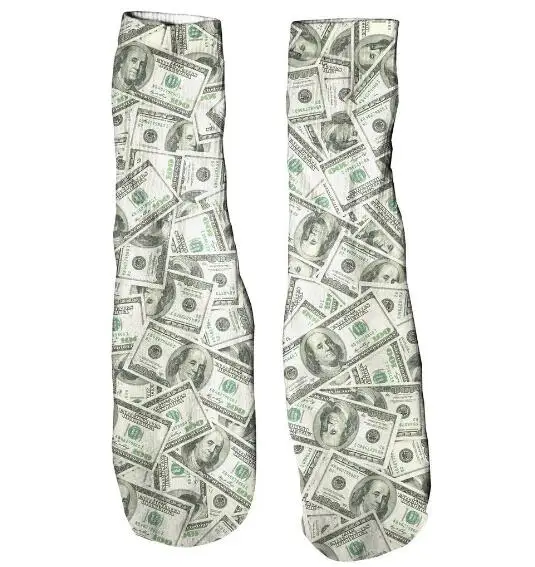 Носки-трубы средней высоты в стиле Харадзюку, повседневные носки высокого качества с объемным принтом в виде доллара для скейтборда, стильные хлопковые носки