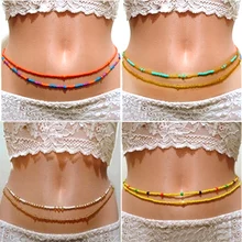 2021 novo duplo grânulo barriga cintura cadeias mulheres sexy biquíni praia corrente strand encantos vintage cintura bohemia jóias