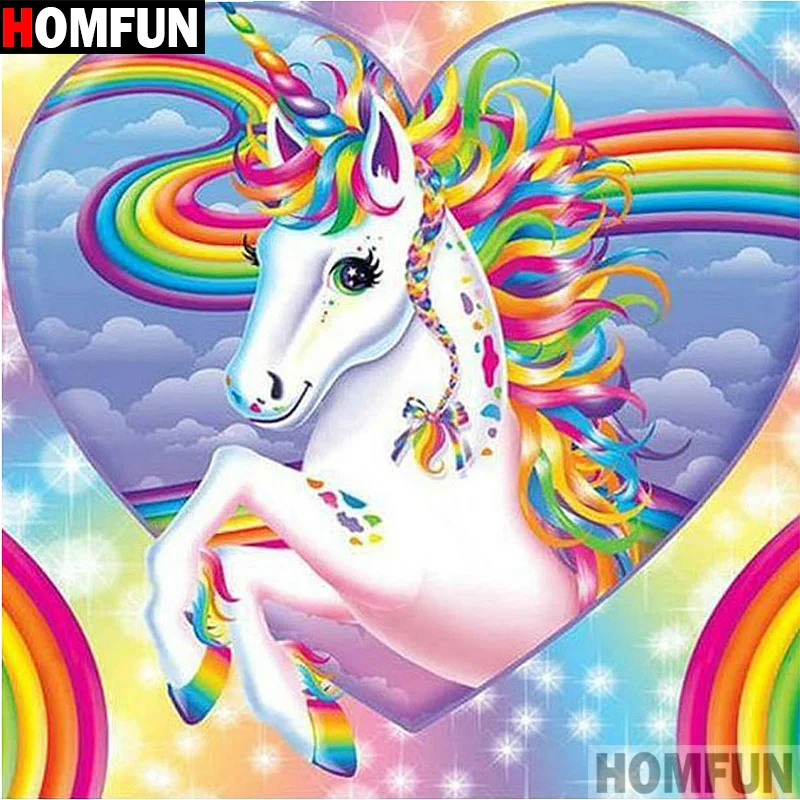 

HOMFUN 5D DIY Diamond Painting Full Square/Round Drill "Colored unicorn" 3D Embroidery Cross Stitch gift Home Decor A01516