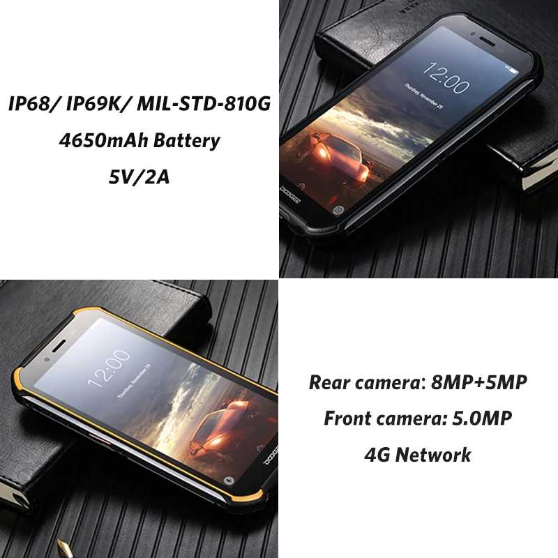 DOOGEE S40 IP68/IP69K водонепроницаемый смартфон MTK6739 четырехъядерный 3GB 32GB 5,5 ''Android 9,0 мобильный телефон 4650mAh 8.0MP прочный телефон