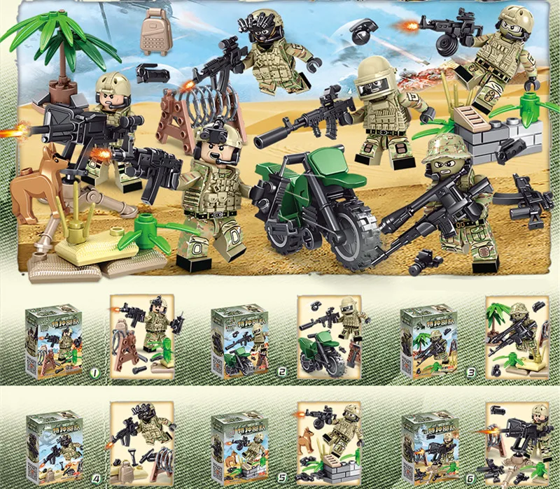 

6Pcs/Set Military World War City Special Forces SWAT Soldiers Figures Building Blocks Bricks Toy Gift Compatible With Lego