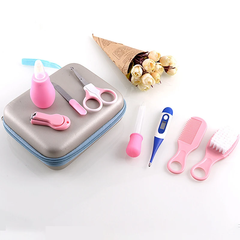 8Pcs Baby Nail Scissors Set Newborn Nail Clippers Trimmer Manicure Hair Thermometer Safety Scissors Nail Care Suit Baby Care