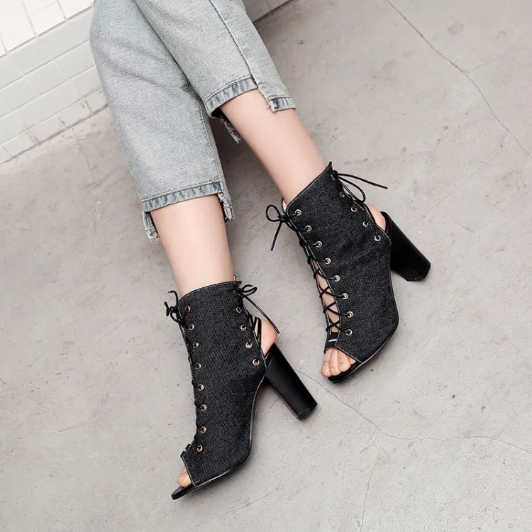 

Big Size 11 12 13 14 15 16 17 ladies high heels women shoes woman pumps Coarse-heeled fishmouth lace shoes