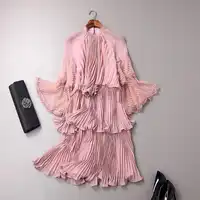 sexy front pleated ruffles sexy chiffon dresses pink black New 2018 spring summer fashion women