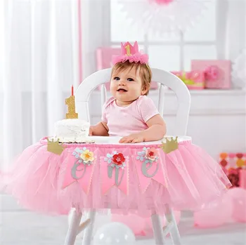 

Chicinlife 1st First High Chair Unicorn One Year Banner Happy Birthday Party Bunting Flag Girls Baby Shower Decoration Supplies