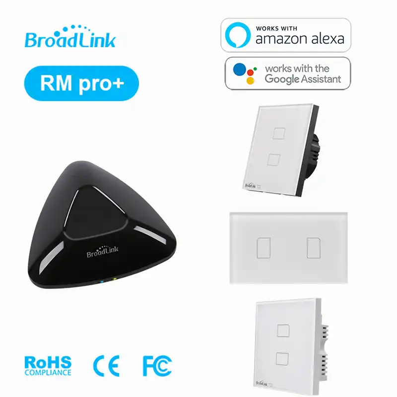 Broadlink Rm Pro универсальный обучаемый беспроводной контроллер wifi+ir и двух кнопочный сенсорный выключатель. Управляется с ios и android - изображение