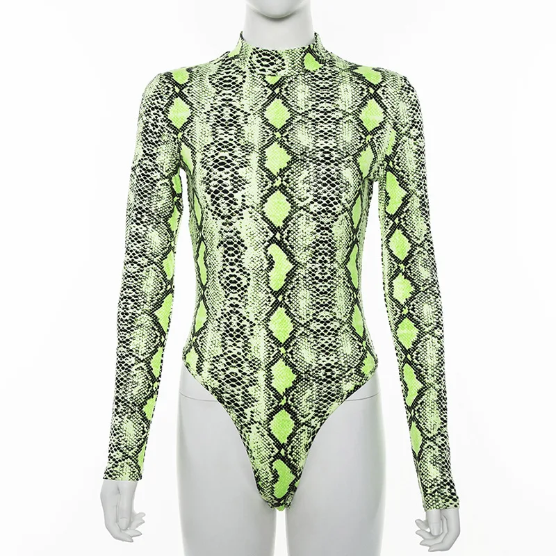 Леопардовые Боди женские новые модные облегающие боди с длинным рукавом со змеиным принтом Дамская недорогая одежда