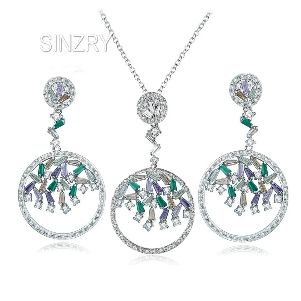 SINZRYluxuryCZjewelrycubiczirconiahollowflashpendantnecklaceearringjewelrysetlady