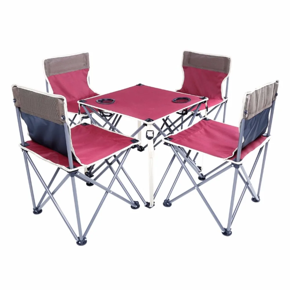 

Portable Folding Beach Table and Chair Five Sets Burgundy Integrated Design High Stability for Outdoor Activities Hot Sales