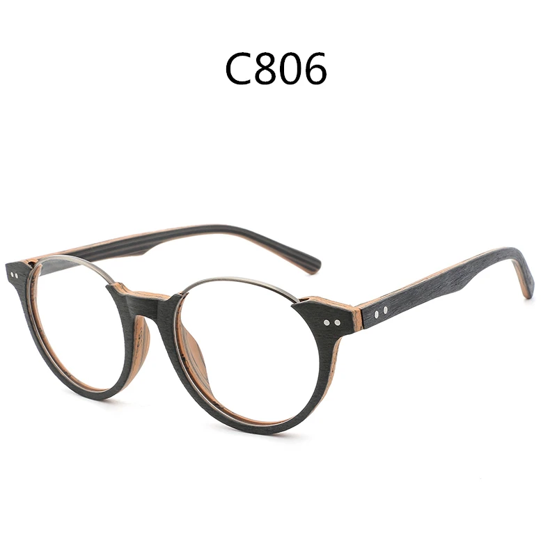 AZB Женская деревянная оправа для очков, винтажные круглые прозрачные линзы, очки для мужчин и женщин, деревянная оправа для очков, оптическая оправа - Цвет оправы: C806