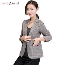 AKSLXDMMD 2018 New Plaid Formal Suits for Women Fashion Newest Designer Blazer Women’s Long Sleeve Jacket YR091