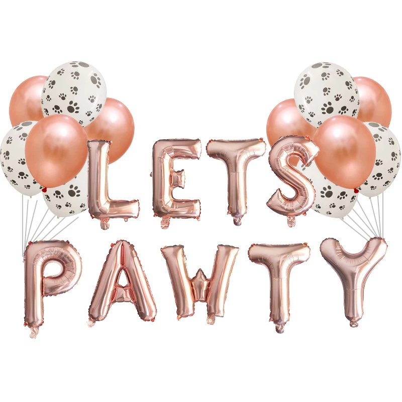 

Pet Dogs Cats Foil Festival LETS PAWTY Celebration Reusable Colorful Props Decoration Cute Birthday Party Balloons Gift Supplies