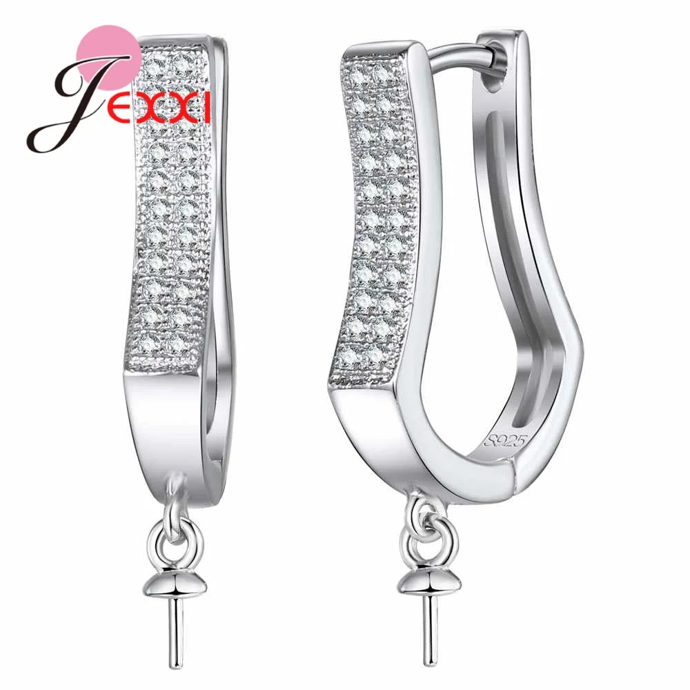

Women Hoop Earrings Making Accessory Fashoin CZ Zircon 925 Sterling Silver Earring Components Connectors Jewelry