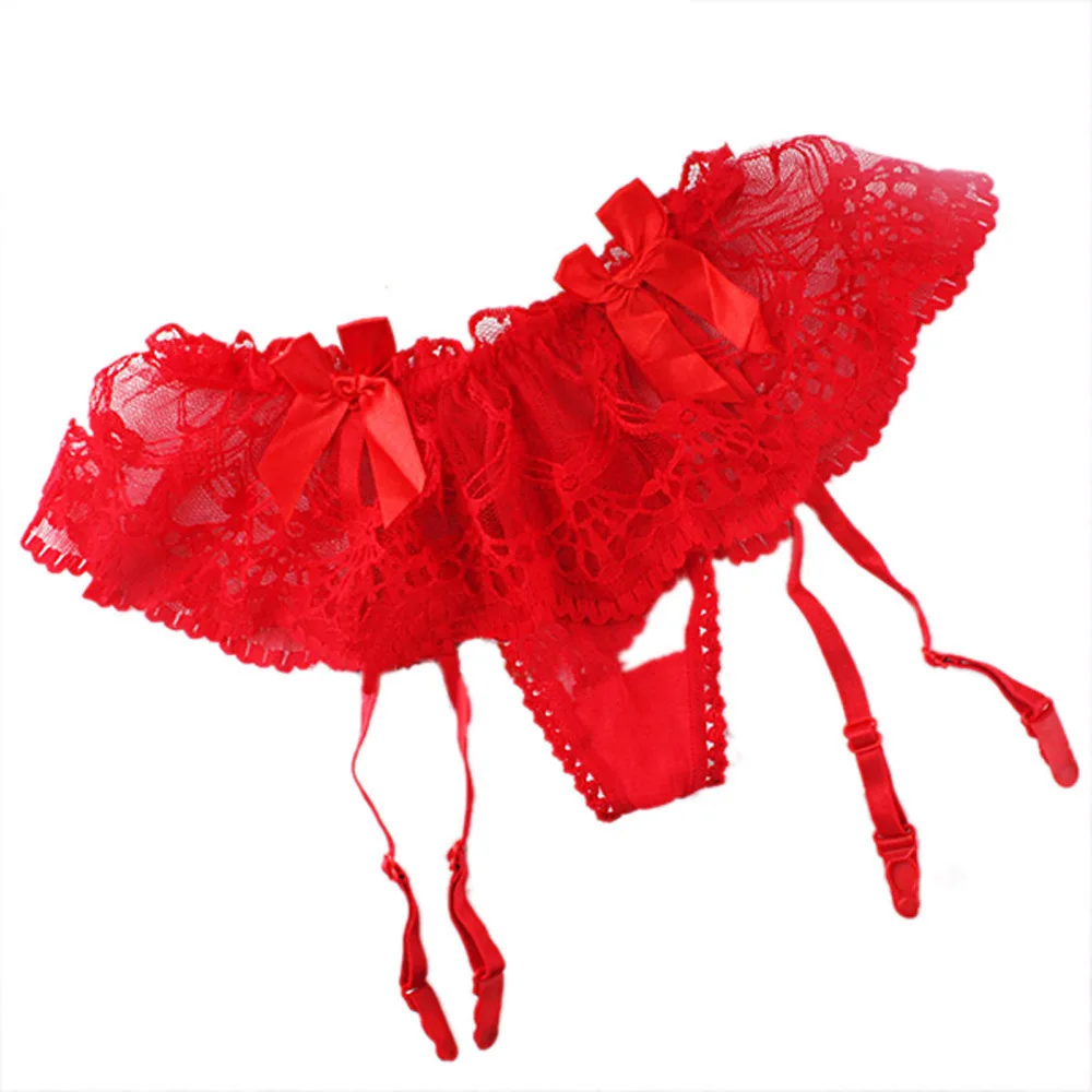 Подвязки стринги подходят чулок Подвязки Пояс сексуальное женское белье девушки кружева - Цвет: Красный