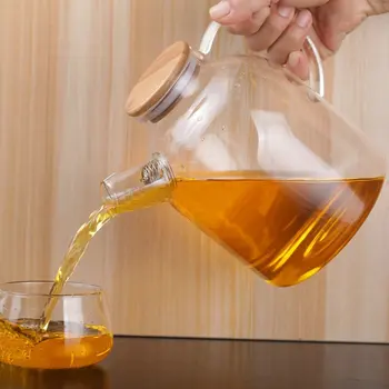 

2016 new arrival 1500ml large capacity thickening cold kettle with wooden lid heat-resistant glass cooler bottle