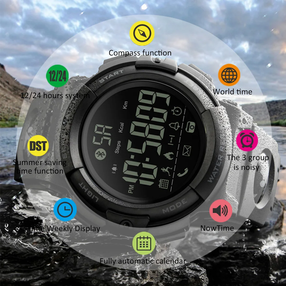 NEW Waterproof Smart Outdoor Watch Distance Calories Call Message Reminder Bluetooth Connect Wristwatch Multi-function Men Clock | Наручные