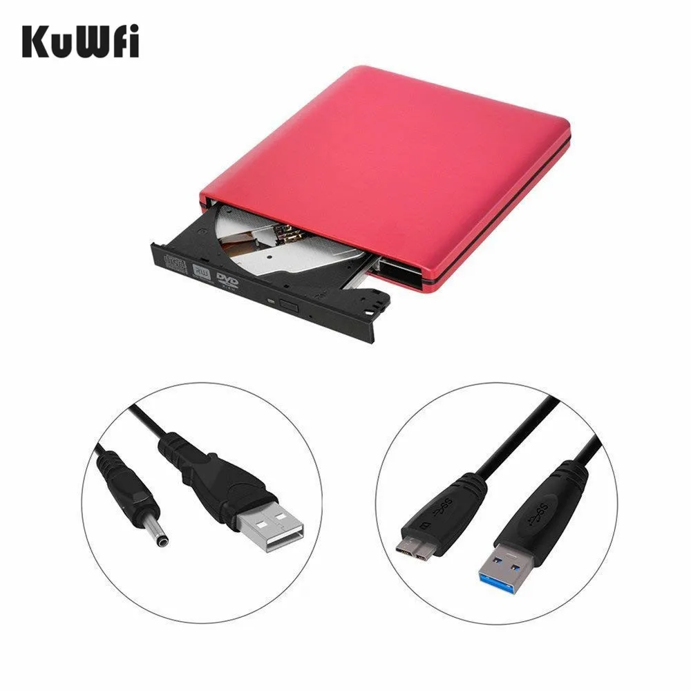 KuWFi Внешний DVD-привод Оптический привод USB 3.0 CD DVD Burner CD-RW Писатель Reader Рекордер для ноутбука с Windows PC