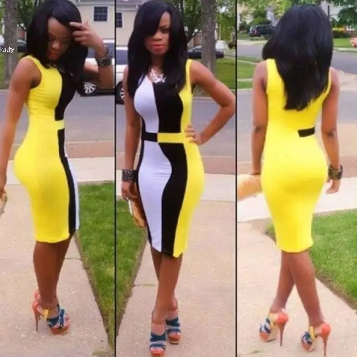 2014 сексуальных женщин летние тонкие ну вечеринку повязку клуб Bodycon желтый черный