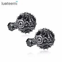 LUOTEEMI, модные ювелирные изделия, двухсторонние круглые серьги-гвоздики, прозрачный черный кубический цирконий, серьги для девочек, друзей, рождественский подарок