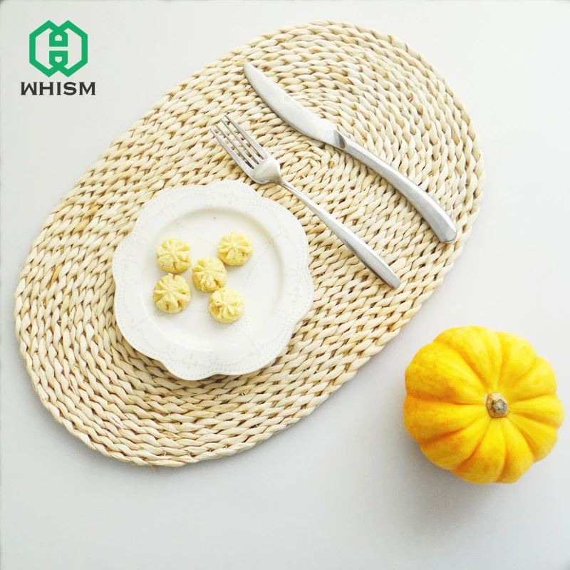 

WHISM Oval Round Straw Coaster Weave Handmade Natural Placemat Place Heat Insulation Tablemat Mat