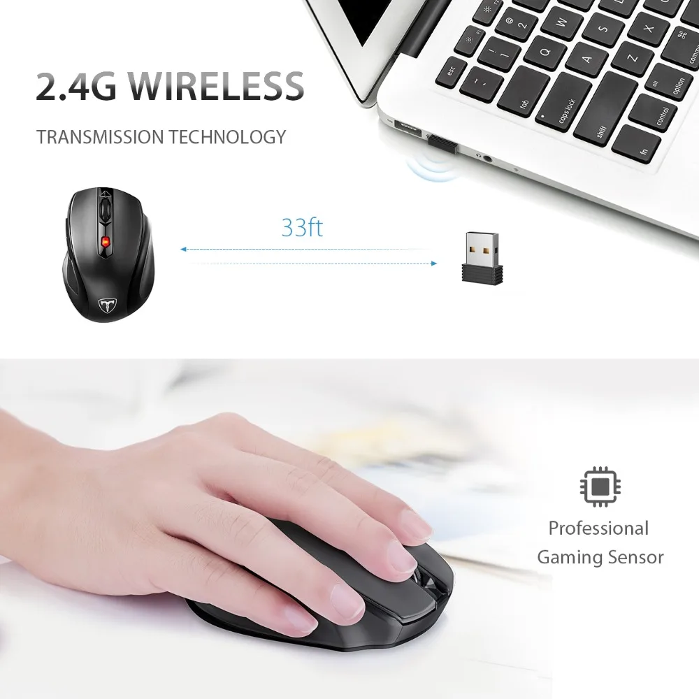 VicTsing Wireless Mouse Ergonomic Mouse Mobile Optical Mice 2.4G with USB Receiver 5 Adjustable DPI 6 Buttons for Laptop PC