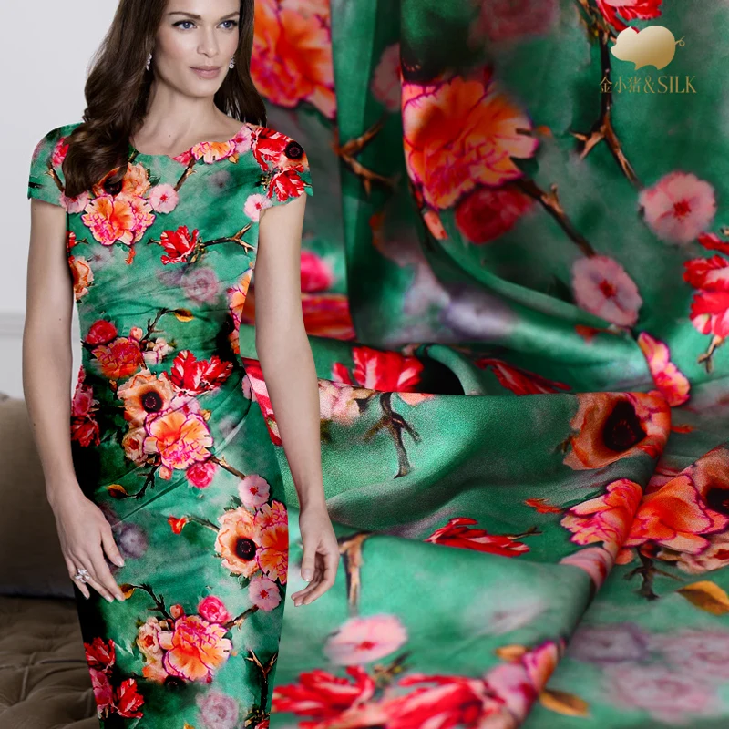 

2018 new flower pattern silk fabric digital inkjet silk stretch satin fabric soft chinese silk fabric wholesale silk cloth