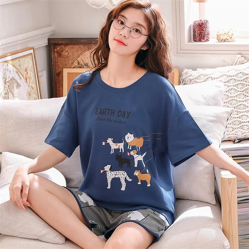 Двойка Для женщин хлопчатобумажные пижамы пижамный комплект ночное Sleepsuit Femme
