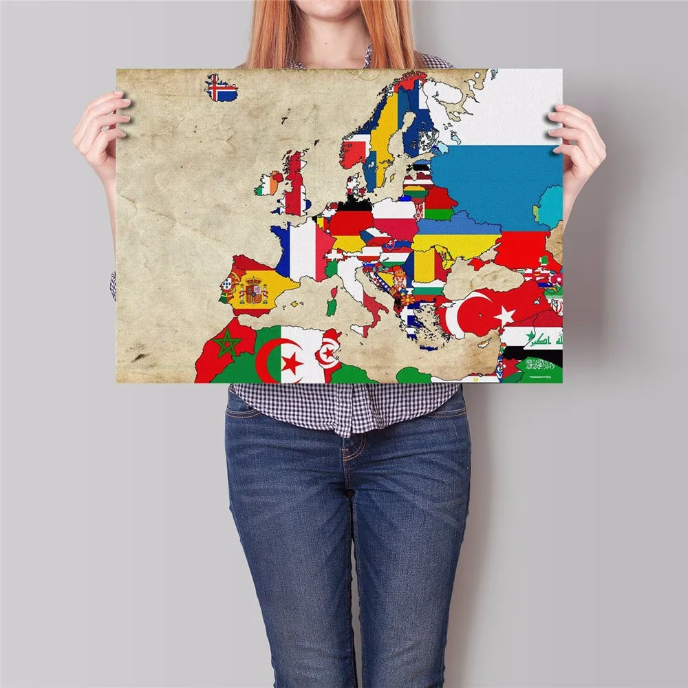 Ностальгия карта Европа старый винтажный флаг плакат печать ретро Бумага плакат винтажная живопись Гостиная Наклейка на стену 30x42 см