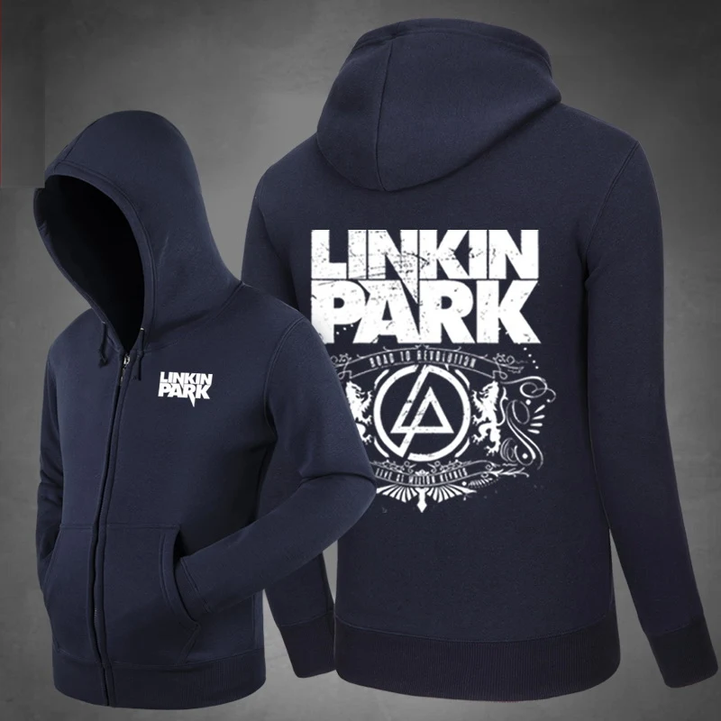 

Hot Linkin Park Road To Revolution Music Hoodies Side pockets Hoody Sweatshirts Outerwear Unisex Cotton Zipper Coat