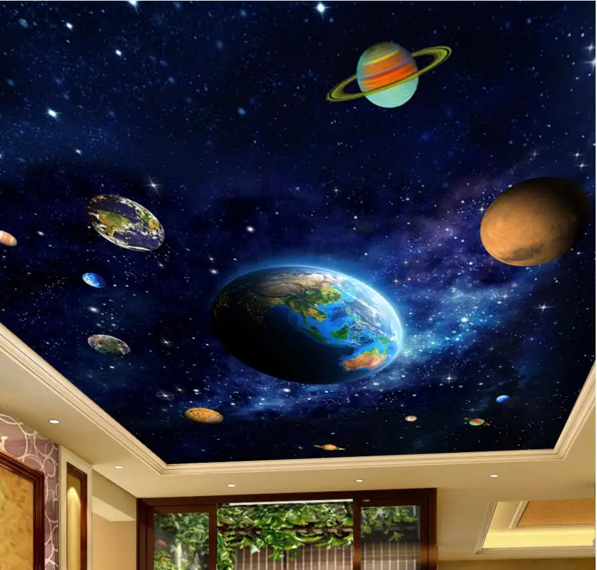 3d Ceiling Murals Wall Paper Picture Blue Planet Space Painting Decor Photo 3d Wall Murals Wallpaper For Living Room Walls 3 D Wallpaper Hd For