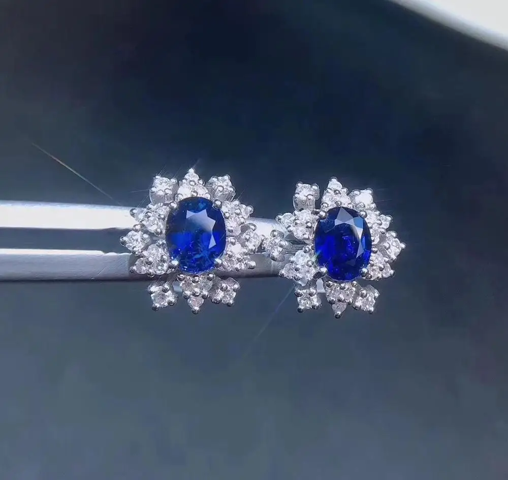 

Sapphire Earrings Fine Jewelry Pure 18 K Gold Jewelry atural Blue Sapphire 0.95ct Gemstone Diamonds Stud Earrings for Women