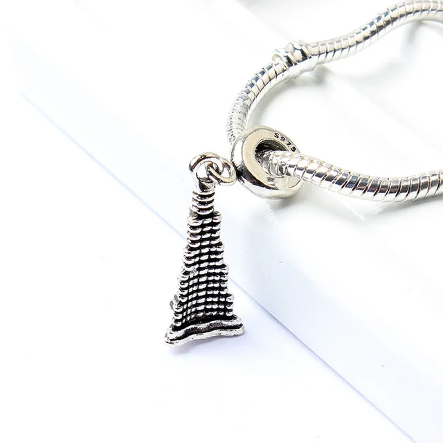 5PCS Antique Silver Color Burj Khalifa Pendant Zinc Alloy Charm Jewelry