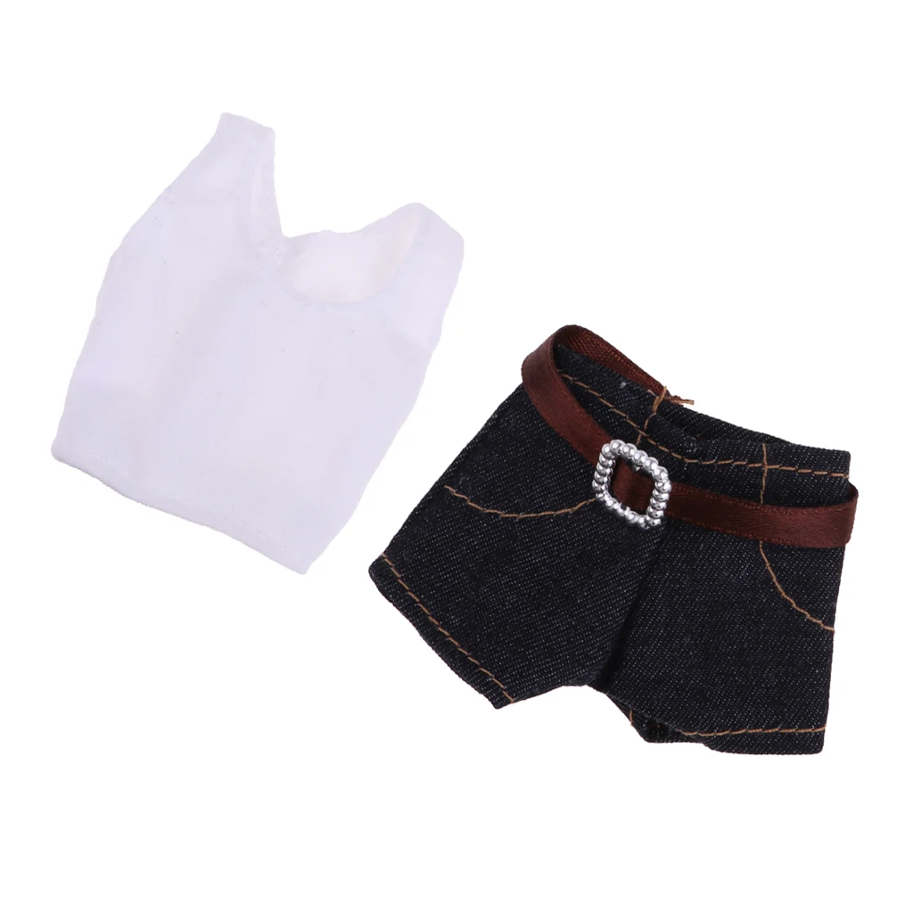 Fashionable Casual Two-piece Outfits Vest And Denim Pants For   30cm Dolls Clothing Accessories