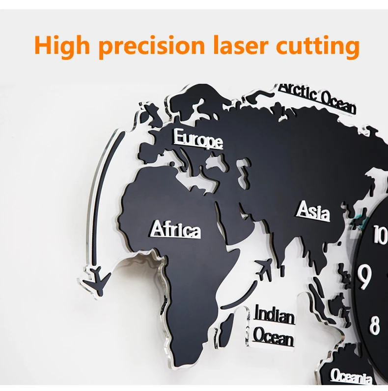 Бесшумные настенные часы с большой картой мира Современный дизайн Акриловые 3D наклейки Подвесные часы светящиеся в темноте часы настенные часы