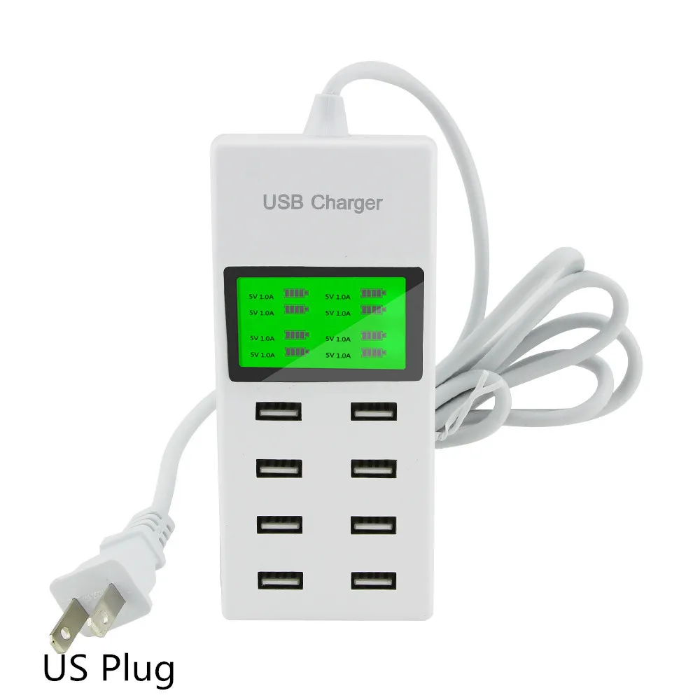 8 портов быстрая USB зарядка концентратор с ЖК-экраном Мульти USB умная дорожная зарядная станция США вилка для планшета huawei P20 Lite I Phone - Цвет: US version