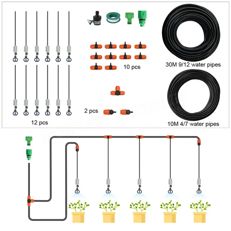 

BORUiT 30m DIY Micro Irrigation System Garden Watering Kits Spray Sprinkler Irrigation for Agricultural Greenhouse Garden Plant