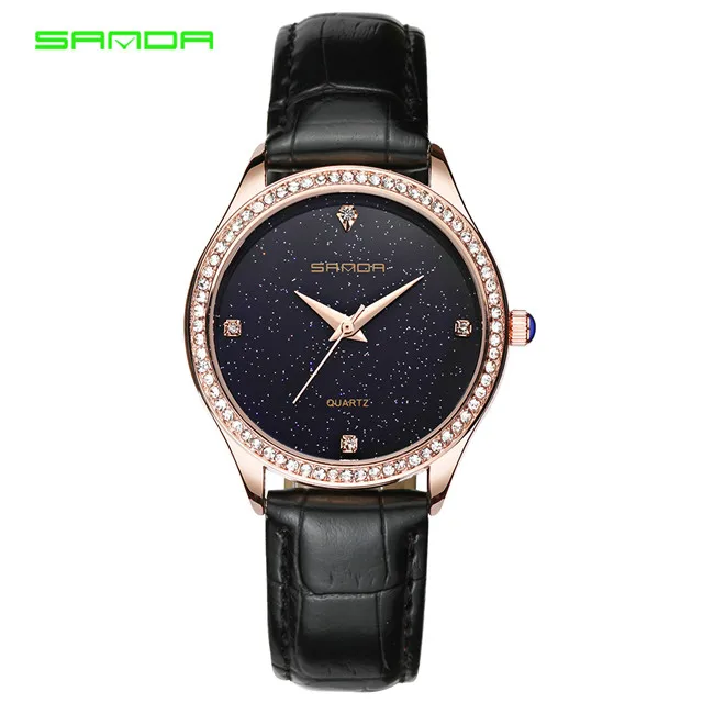 SANDA, модные женские часы montre femme, Топ бренд, роскошные женские кварцевые часы, женские часы, женские водонепроницаемые часы, Reloj Mujer - Цвет: black