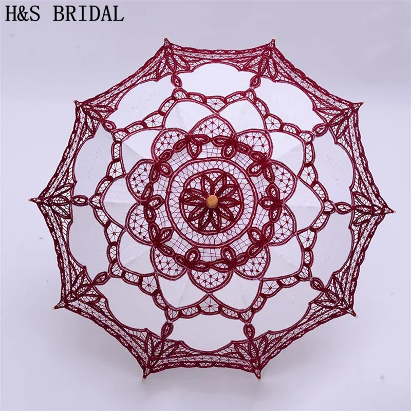 

H&S BRIDAL Burgundy Umbrella Vintage Victorian Lace Manual Opening Wedding Umbrella Bride Parasol For Wedding Shower Umbrella