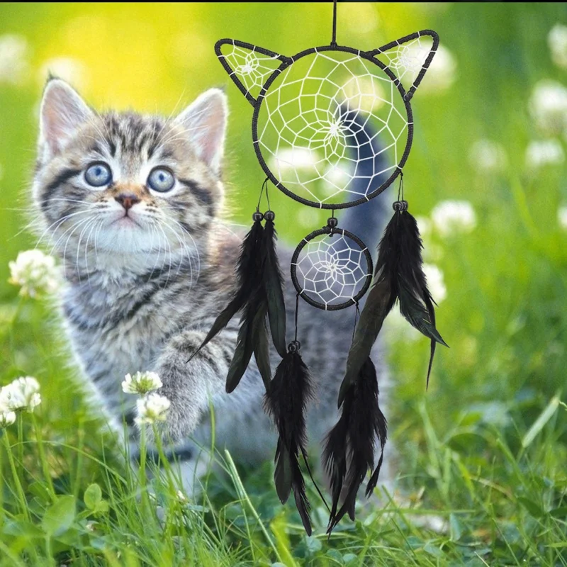 

Simple China Traditional Style Cat Lace Tassel Handmade Dream Catcher Living Room Car Decoration