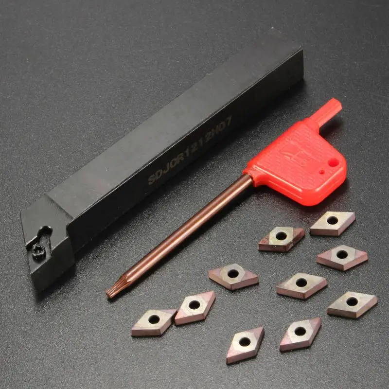 

SDJCR1212H07 12X100mm Lathe Turning Tool Holder With 10Pcs DCMT0702 10 Insert Shims Set Steel